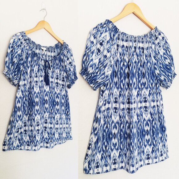 Joie 100% Silk Masha Ikat Tassel Tie Short Sleeve Blouse Top M Blue Coastal $198 - Picture 11 of 12